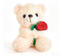 JORCEDI 2026 New Update Adorable 25cm Teddy Bear Plush Toy - Soft White & Brown Cuddly Bears with Rose, Perfect as a Valentine’s, Birthday (1PCS)