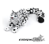 JORCEDI 21cm 3D Printed Articulated Snow Leopard - Flexible Poseable Figure with Realistic Joint Mobility, Lying Down Desktop Decor & Educational Toy for Kids and Adults (B)