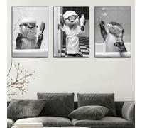 JORCEDI 3 Otter Canvas Prints, Funny Otter Bathroom Bidet, Black and White Cute Animal, Otter Bathroom Wall Art Canvas, Guest Toilet Pictures Animals Canvas Toilet Unframed (8.26 * 11.81in,1#)