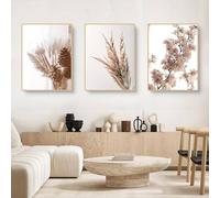 JORCEDI 3 Panels Boho Canvas Wall Art Set Modern Beige Aesthetic Posters Reeds Pampas Plants Pictures Painting On Canvas Prints For Living Room Bedroom Office Wall Decoration Umframed (brown,40x50cm)