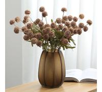 JORCEDI 3 Pcs Artificial Pom-Pom Flowers, Fake Dandelion Chrysanthemum, Long Faux Silk Pompon Mums Flower for Home Wedding Office Decor (Dark brown)