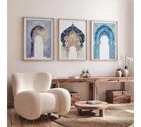 JORCEDI 3 pcs Vintage Moroccan Arch Wall Art, Boho Print Poster, Canvas Wall Decoration for Living Room Bedroom Home Decor, Unframed (colourful,40 * 50cm)