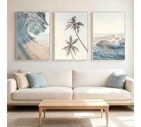 JORCEDI 3 Piece Coastal Landscape Poster Set, Modern Beach & Wave Canvas Art Prints, Versatile Wall Decor for Living Room & Bedroom, Unframed (21 * 30cm)