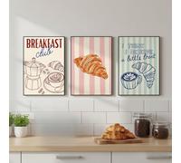 JORCEDI 3-piece Kitchen Poster Set, Vintage Kitchen Wall Art, Kitchen Aesthetic Decor, Coffee, Bread, for The Kitchen and Dining Room, Coffee, Bar Decor, Unframed (21x30cm,B)