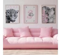 JORCEDI 3 Piece Pink Leopard Print Canvas Wall Art, Aesthetic Cheetah Lip Wall Art, Trendy Posters Decor for Teenagers, Girls, Dormitory Unframed (pink,30 * 40cm)