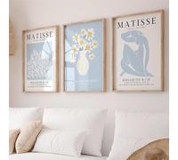 JORCEDI 3-Piece Poster Set, Abstract Line Art, Blue Posters, Stylish Floral Art, Canvas Prints, Wall Posters for Living Room, Bedroom, and Office Decor, Unframed (40x50cm)