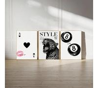 JORCEDI 3-piece Poster Set, Black and White Cheetah Print, Leopard Print Posters,Trendy Wall Art, Eight Ball, Wall Decoration for The Living Room, Bedroom or Office, Unframed (50x70cm)