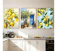 JORCEDI 3 Piece Summer Lemon & Olive Tree Poster Set, Mediterranean Landscape in Vintage Style, Versatile Wall Decor for Living Room & Bedroom, Unframed (50 * 70cm)