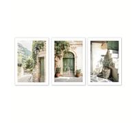 JORCEDI 3pcs Large Vintage Italy Landscape Framed Canvas Wall Art,Green Olive Tree Old House Wall Decor,Modern Minimalist Country Farmhouse Art Print For Living Room Office, Frameless (21x30cm,green)