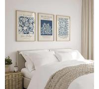 JORCEDI 3pcs Matisse Navy Blue Abstract Floral Canvas Prints, Minimalist Botanical Wall Art with Modern Aesthetic, Gallery-Style Prints for Living Room, Bedroom & Office, Unframed (21 * 30cm)