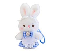JORCEDI 8.27" Cute Plush Bunny Keyring, Fluffy Rabbit Teddy Stuffed Animal Pendant, Soft Easter Bunny Keychain, Cuddly Plushie Gift for Girls (Blue plaid skirt,21cm(8.27))