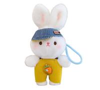 JORCEDI 8.27" Cute Plush Bunny Keyring, Fluffy Rabbit Teddy Stuffed Animal Pendant, Soft Easter Bunny Keychain, Cuddly Plushie Gift for Girls (Yellow overalls,21cm(8.27))