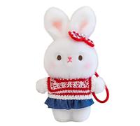 JORCEDI 8.27" Cute Plush Bunny Keyring, Fluffy Rabbit Teddy Stuffed Animal Pendant, Soft Easter Bunny Keychain, Cuddly Plushie Gift for Girls (Red sweater,21cm(8.27))