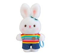 JORCEDI 8.27" Cute Plush Bunny Keyring, Fluffy Rabbit Teddy Stuffed Animal Pendant, Soft Easter Bunny Keychain, Cuddly Plushie Gift for Girls (Rainbow top,21cm(8.27))