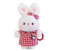 JORCEDI 8.27" Cute Plush Bunny Keyring, Fluffy Rabbit Teddy Stuffed Animal Pendant, Soft Easter Bunny Keychain, Cuddly Plushie Gift for Girls (Cherry-print jeans,21cm(8.27))