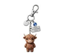 JORCEDI A Little Highland Cow for You Keychain Highland Cow Keychain Cute Cartoon Animal Keyring Soft Rubber Cow Pendant (Blue,2,A)