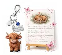 JORCEDI A Little Highland Cow for You Keychain Highland Cow Keychain Cute Cartoon Animal Keyring Soft Rubber Cow Pendant (Blue,1,B)