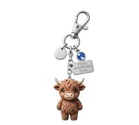 JORCEDI A Little Highland Cow for You Keychain Highland Cow Keychain Cute Cartoon Animal Keyring Soft Rubber Cow Pendant (Blue,1,A)