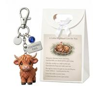 JORCEDI A Little Highland Cow for You Keychain: Your Daily Reminder of Quiet Strength with Gift Bag, Lucky Gem Little Highland Cow for You Keychain with Birthday Crystals (Brown B,June)