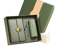 JORCEDI A6 Hardcover Notebook Set: Leather Diary Paired With Fountain Pen And Digital Display Thermos Flask, Ideal As A Gift Set For Colleagues And Friends. (Green)