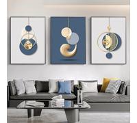 JORCEDI Abstract Geometric Canvas Wall Art Set of 3, Navy Blue and Gold Modern Posters Prints for Living Room Bedroom Decor, 21x30-50x70cm, Unframed (40x50 cm,A)