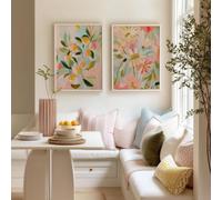 JORCEDI Abstract Poster Set of 2, Pastel Floral Peach Canvas Wall Art, Danish Pastel Boho Living Room Decor, 21x30 to 50x70 cm, Unframed (30x40 cm,A)