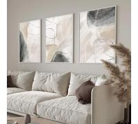 JORCEDI Abstract Watercolour Canvas Wall Art Set of 3, Beige Grey Black Boho Minimalist Line Posters Prints for Living Room Bedroom Decor, 21x30-50x70cm, Unframed (50x70 cm,A)