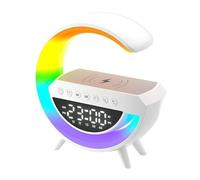JORCEDI All-in-One Night Light Lamp with Wireless Charger & Bluetooth Speaker - G-Shaped LED Bedside Alarm Clock, Dimmable Mood Lamp for Bedroom, Birthday Gift for Girls and Boys
