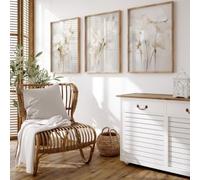 JORCEDI Beige Flower Canvas Wall Art Set of 3, Abstract Botanical Prints, Minimalist Boho Poster Decor, 21x30-50x70cm, Unframed (21x30 cm,A)