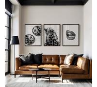 JORCEDI Black and White Canvas Wall Art Set of 3, Trendy Leopard Lips 8 Ball Posters Prints, Modern Room Decor for Bedroom Living Room, 21x30-50x70cm, Unframed (30x40 cm,A)