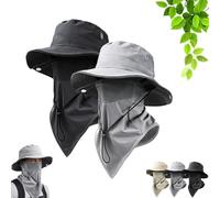 JORCEDI Breathable Fisherman Hat with Detachable Mask - 2-in-1 Wide-Brimmed Sun Hat, Unisex Full Face Sun Protection, Breathable Sports Cap for Outdoor,Hiking (Black + Gray)
