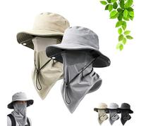 JORCEDI Breathable Fisherman Hat with Detachable Mask - 2-in-1 Wide-Brimmed Sun Hat, Unisex Full Face Sun Protection, Breathable Sports Cap for Outdoor,Hiking (Gray + Khaki)