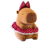 JORCEDI Capybara Plush Toy, Cute Capybara Stuffed Animal Doll, Plush Pillow Capybara Teddy with Bow and Skirt, Soft Sleeping Capybara Plushie Pillow, Gift for Kids Animal Lovers Birthday (Red,33cm)