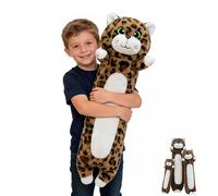 JORCEDI Cat Plush Body Pillow, Long Cat Pillow with Leopard Print, Cute Soft Cat Stuffed Animal Plush Pillow Toy for Children Boys Girls Room Decor (110cm)