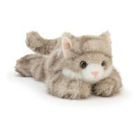 JORCEDI Cat Plush, Cat Teddy, Soft Cat Plush Toy, Kitten Stuffed Animal Toy,Lying Down,Realistic Cat Teddy, Playful Gift for Boys Girls Teens, Playing & Cuddling (Raccoon cat)