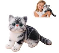 JORCEDI Cat Plush Toy, 26 CM Realistic Plush Cat, Realistic Kitten Pillow for Living Room, Bedroom, Car, Sofa, Couch (Gray,26cm)