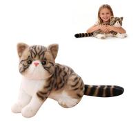 JORCEDI Cat Plush Toy, 26 CM Realistic Plush Cat, Realistic Kitten Pillow for Living Room, Bedroom, Car, Sofa, Couch (Khaki,26cm)