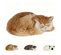 JORCEDI Cat Soft Toy, Realistically Designed Sleeping Soft Toy in The Shape of A Cat, Cute, Soft and Fluffy Kitten for Cuddling, Playing and Sleeping (Yellow,21x17x7cm)