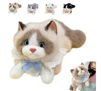 JORCEDI Cat Stuffed Animal,Kitten Doll, Realistic plush Cat,Lying Soft Toy Kitten With a Bow and Sound, Cuddly Design,Perfect Presents for Boys Girls Kids Birthday Party Decoration (55cm,Brown)