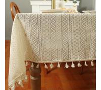JORCEDI Cream Lace Table Cloth, Boho Rectangle Large Table Cover, Dust-Proof Washable Table Cloths Rectangle Crochet Patchwork Tablecloth For Party Living Room Kitchen Room Decor (Beige,55.1×78.7in)