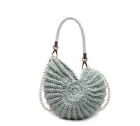 JORCEDI Crochet Shell Bag Seashell Women Beach Shoulder Bag Solid Color Pearls Chain Crossbody Bag for Vacation Travel (Green)