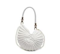 JORCEDI Crochet Shell Bag Seashell Women Beach Shoulder Bag Solid Color Pearls Chain Crossbody Bag for Vacation Travel (White)