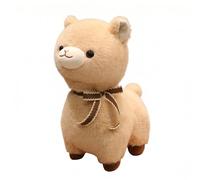 JORCEDI Cute Alpaca Plush Decor Soft Fluffy Alpaca Stuffed Ornament for Bedroom Living Room Desk Decoration Kawaii Plush Animal Figure with Ribbon Bow (30cm,Light Brown)