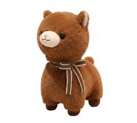 JORCEDI Cute Alpaca Plush Decor Soft Fluffy Alpaca Stuffed Ornament for Bedroom Living Room Desk Decoration Kawaii Plush Animal Figure with Ribbon Bow (30cm,Dark Brown)