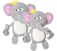 JORCEDI Cute Plush Elephant Dog Toy with Squeaker & Soft Rope Limbs - Durable Stuffed Animal Chew Toy for Puppies, Small, Medium & Large Dogs - Grey & Pink (Two)
