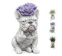 JORCEDI Funny French Bulldog Planter Pot, Creative Attitude Garden Bulldog Planter Pot, Unique Outdoor Plant Container, Handcrafted Resin Succulent Vase with Drainage Hole, Office Desk Gift (B)