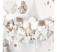 JORCEDI Hand-Woven Macrame Stuffed Animal Hammock - Boho Toy Storage Net for Plushies, Teddy Bears & Dolls - Decorative Nursery Organizer for Kids’ Bedrooms, Playrooms & Girl’s Room Décor (White)