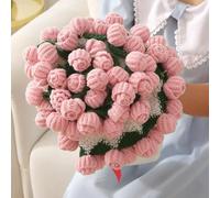JORCEDI Handmade Rose Bouquet Crochet Blanket - Finished Bellflower Throw, Soft Knitted Woven Blanket for Mother's Day, Anniversary & Birthday Gifts (Pink,160cm)