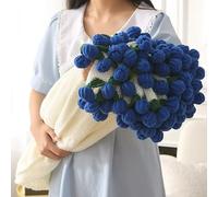 JORCEDI Handmade Rose Bouquet Crochet Blanket - Finished Bellflower Throw, Soft Knitted Woven Blanket for Mother's Day, Anniversary & Birthday Gifts (Blue,80cm)