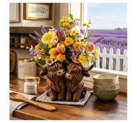 JORCEDI Highland Cow Planter: Rustic Charm Meets Farmhouse Joy Hand-Painted Resin Flower Pot with Cuddling Cows Cute Animal Plant Pot for Succulents Herbs Farmhouse Decor for Home Office Desk (Brown)